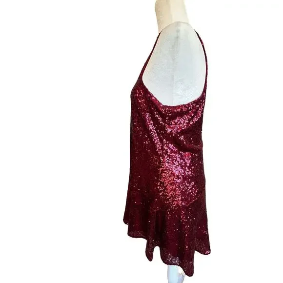 Free People Halter Dress XS Red Sequin Liquid Shine Mini NYE Holiday Party Glam - Picture 11 of 15
